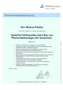 Zertifikat Photovoltaik Sachkunde